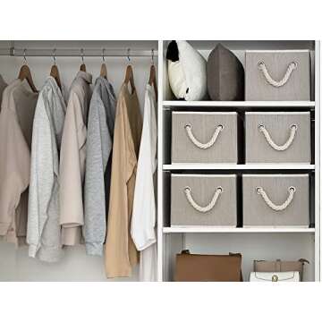 StorageWorks Decorative Storage Bins, Closet Storage Baskets with Soft Rope Handles, Foldable Storage Boxes for Shelves, Brown & Beige, 3-Pack, 14 ¾" L x 10 ¼" W x 8" H