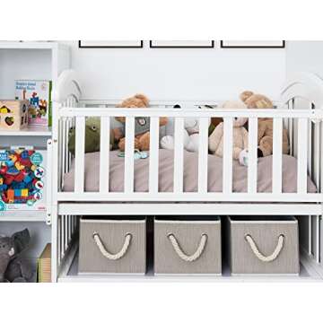 StorageWorks Decorative Storage Bins, Closet Storage Baskets with Soft Rope Handles, Foldable Storage Boxes for Shelves, Brown & Beige, 3-Pack, 14 ¾" L x 10 ¼" W x 8" H