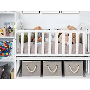 StorageWorks Decorative Storage Bins, Closet Storage Baskets with Soft Rope Handles, Foldable Storage Boxes for Shelves, Brown & Beige, 3-Pack, 14 ¾" L x 10 ¼" W x 8" H