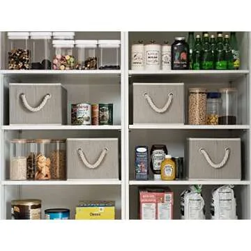 StorageWorks Decorative Storage Bins, Closet Storage Baskets with Soft Rope Handles, Foldable Storage Boxes for Shelves, Brown & Beige, 3-Pack, 14 ¾" L x 10 ¼" W x 8" H