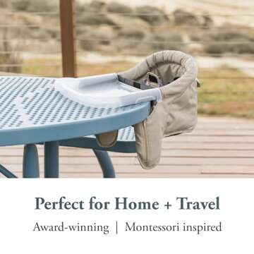 Inglesina Fast Table Chair, Stone Gray Melange - Portable High Chair for Baby & Toddlers 6-36 Months - Fits Tables 0.8'' - 3.5'' - Collapsible and Compact Design Space Saving - Travel Bag Included