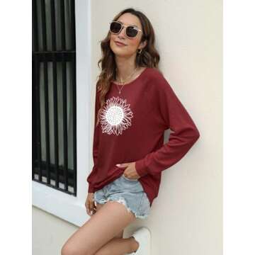 EADINVE Womens Crewneck Sweatshirt Sunflower Graphic Printed Raglan Tunic Long Sleeve Casual Pullover Novelty Cool Tops