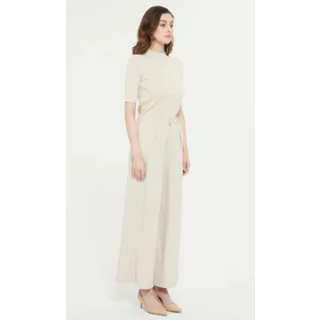 Tronjori Women High Waist Casual Wide Leg Long Palazzo Pants Trousers Regular Size(S,Summer Beige)