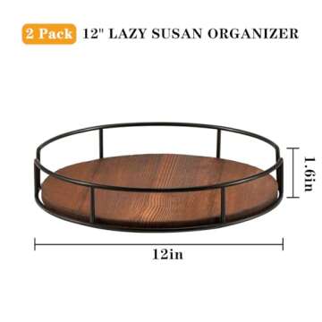 2 Pack of 12 Inch Lazy Susan Organizer - Non-Skid Wood Turntable Organizer for Cabinet, Pantry, Kitchen Countertop, Refrigerator, Spice Rack