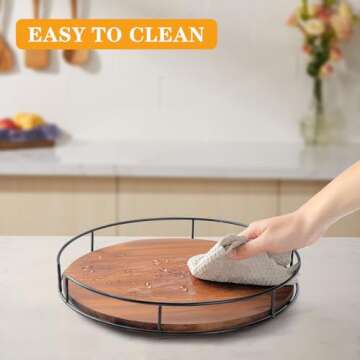 2 Pack of 12 Inch Lazy Susan Organizer - Non-Skid Wood Turntable Organizer for Cabinet, Pantry, Kitchen Countertop, Refrigerator, Spice Rack