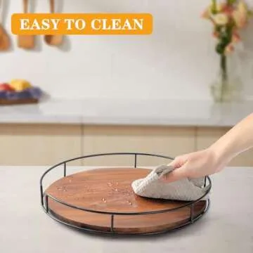 2 Pack of 12 Inch Lazy Susan Organizer - Non-Skid Wood Turntable Organizer for Cabinet, Pantry, Kitchen Countertop, Refrigerator, Spice Rack