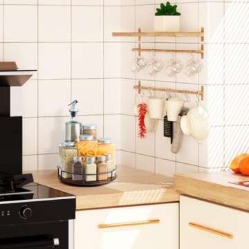 2 Pack of 12 Inch Lazy Susan Organizer - Non-Skid Wood Turntable Organizer for Cabinet, Pantry, Kitchen Countertop, Refrigerator, Spice Rack