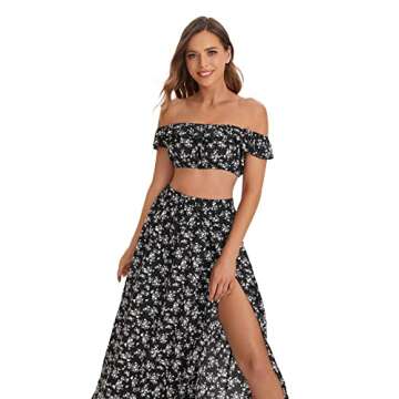 Floerns Women's Two Piece Outfit Floral Crop Top and Split Long Skirt Set