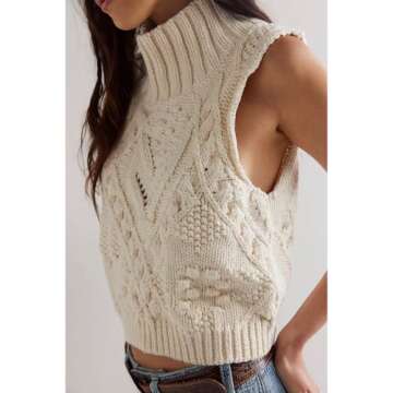Hixiaohe Turtleneck Crochet Sweater Vest Fall Fashion Knit Sleeveless Tank Tops for Women Lightweigh...