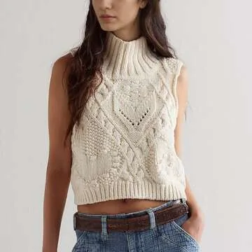 Hixiaohe Turtleneck Crochet Sweater Vest Fall Fashion Knit Sleeveless Tank Tops for Women Lightweight Casual Pullover Clothes(White,XS)