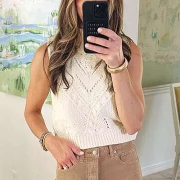 Hixiaohe Turtleneck Crochet Sweater Vest Fall Fashion Knit Sleeveless Tank Tops for Women Lightweight Casual Pullover Clothes(White,XS)