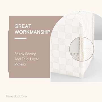 LeCorner Tissue Box Cover, Square Tissue Box Holder, PU Leather Tissue Holders Decorative, Modern Facial Paper Organizer Dispenser for Bathroom Car Office Home Neutral Decor,Grid Pattern 5x5x5''