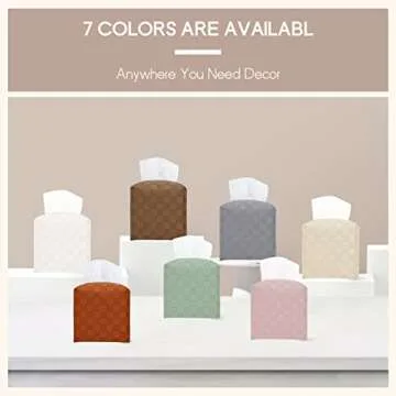 LeCorner Tissue Box Cover, Square Tissue Box Holder, PU Leather Tissue Holders Decorative, Modern Facial Paper Organizer Dispenser for Bathroom Car Office Home Neutral Decor,Grid Pattern 5x5x5''