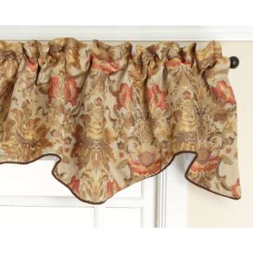 Stylemaster Como Lined Scalloped Valance with Cording, Tuscan, 50 by 17-Inch