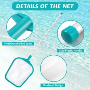 Loiyadn Pool Skimmer - Pool Skimmer Net with 5 Aluminum Pole Sections 60'', Skimmer Net with Fine Mesh Net for Cleaning Leaf of Swimming Pools