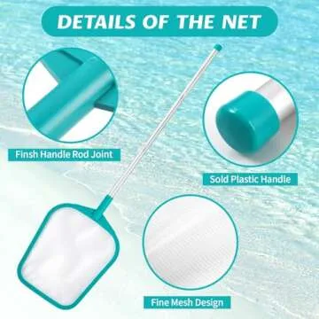Loiyadn Pool Skimmer - Pool Skimmer Net with 5 Aluminum Pole Sections 60'', Skimmer Net with Fine Mesh Net for Cleaning Leaf of Swimming Pools