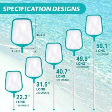 Loiyadn Pool Skimmer - Pool Skimmer Net with 5 Aluminum Pole Sections 60'', Skimmer Net with Fine Mesh Net for Cleaning Leaf of Swimming Pools