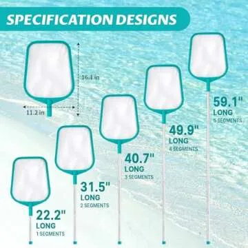 Loiyadn Pool Skimmer - Pool Skimmer Net with 5 Aluminum Pole Sections 60'', Skimmer Net with Fine Mesh Net for Cleaning Leaf of Swimming Pools