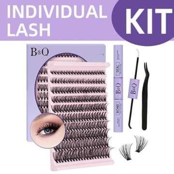 B&Qaugen DIY Lash Extension Kit Individual Eyelash B&Q D Curl Cluster Lashes Eyelashes with Bond and Seal, Applicator Tool Extensions at Home (Kit,40D-0.07D-8-18mix)