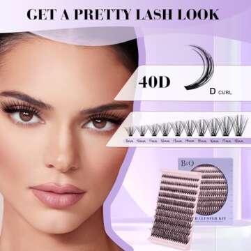 B&Qaugen DIY Lash Extension Kit Individual Eyelash B&Q D Curl Cluster Lashes Eyelashes with Bond and Seal, Applicator Tool Extensions at Home (Kit,40D-0.07D-8-18mix)