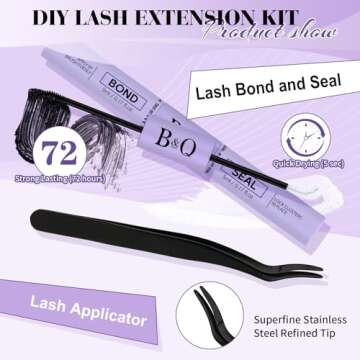 B&Qaugen DIY Lash Extension Kit Individual Eyelash B&Q D Curl Cluster Lashes Eyelashes with Bond and Seal, Applicator Tool Extensions at Home (Kit,40D-0.07D-8-18mix)