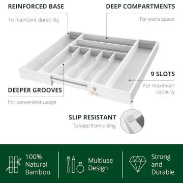Luxury Bamboo Drawer Organizer for Kitchen - 9 Slots