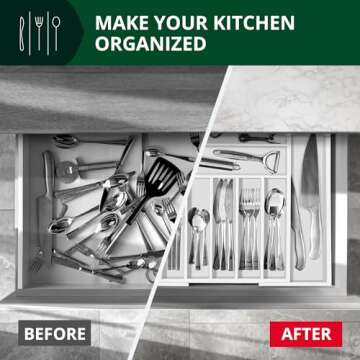 ROYAL CRAFT WOOD Luxury Bamboo Kitchen Drawer Organizer - Silverware Organizer - Utensil Holder and Cutlery Tray with Grooved Drawer Dividers for Flatware and Kitchen Utensils (9 Slot, White)