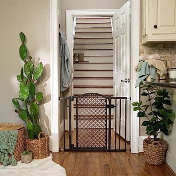 Summer Infant Modern Home Walk-Thru Safety Pet and Baby Gate, 28"-42" Wide, 30" Tall, Pressure or Hardware Mounted, Install on Wall or Banister in Doorway or Stairway, Auto Close Door - Espresso