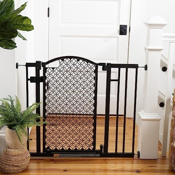 Summer Infant Modern Home Walk-Thru Safety Pet and Baby Gate, 28"-42" Wide, 30" Tall, Pressure or Hardware Mounted, Install on Wall or Banister in Doorway or Stairway, Auto Close Door - Espresso