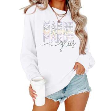 MOUSYA Mardi Gras Sweatshirt Woman Fat Tuesday Shirt Saints New Orleans Hoodie Mardi Gras Day Shirt Casual Long Sleeve Tops