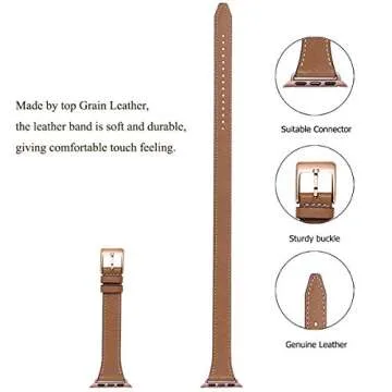 Stylish Bestig Genuine Leather Apple Watch Band Double Tour