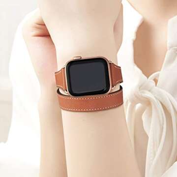 Stylish Bestig Genuine Leather Apple Watch Band Double Tour