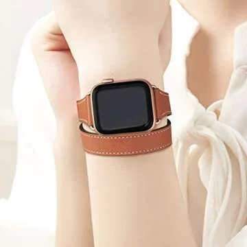 Stylish Bestig Genuine Leather Apple Watch Band Double Tour