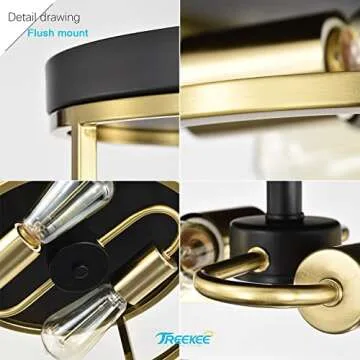 Treekee 12" Ceiling Light Fixtures, Flush Mount Lighting Round, Gold Metal Finish, Vintage Retro and Modern Industrial Charm Ceiling Lamp for Bedroom Hallway Foyer Entryway