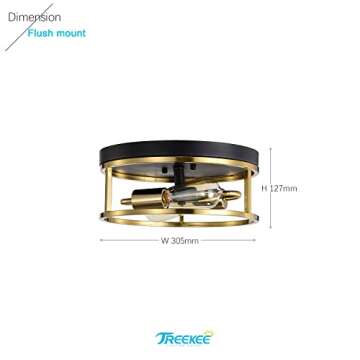 Treekee 12" Ceiling Light Fixtures, Flush Mount Lighting Round, Gold Metal Finish, Vintage Retro and Modern Industrial Charm Ceiling Lamp for Bedroom Hallway Foyer Entryway