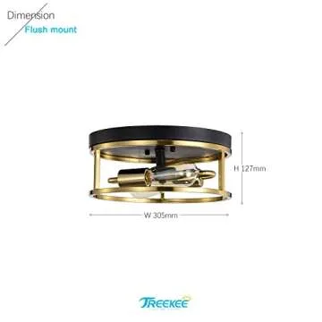 Treekee 12" Ceiling Light Fixtures, Flush Mount Lighting Round, Gold Metal Finish, Vintage Retro and Modern Industrial Charm Ceiling Lamp for Bedroom Hallway Foyer Entryway