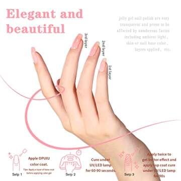 OPUIU 10 Pcs Jelly Nude Pink Gel Nail Polish Set Summer Transluscent Sheer Gel Polish Kit UV LED Soak Off Icy Transparent Home DIY Nail Gel