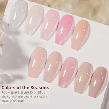 OPUIU 10 Pcs Jelly Nude Pink Gel Nail Polish Set Summer Transluscent Sheer Gel Polish Kit UV LED Soak Off Icy Transparent Home DIY Nail Gel
