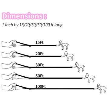 HIKISS Long Dog Leash Obedience Recall Training Agility Lead with Thickening Material for Large Dog - 15ft 20ft 30ft 50ft 100ft Training Leash(Pink 20ft)