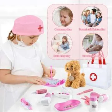 Doctor Kit for Kids, 25 Pcs Kids Doctors Play Set, Doctor Kit for Toddlers with Dog Toy,Storage Bag, Stethoscope Toy, Dress Up Costume and Accessories,Pretend Play Medical Kit for Toddlers Ages 3-6