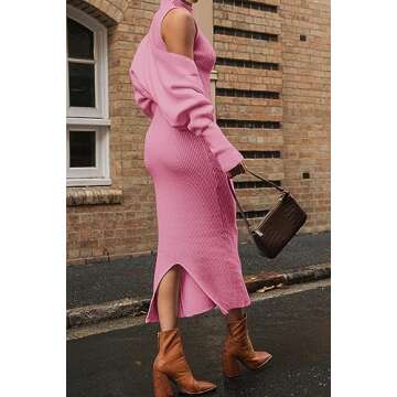 PRETTYGARDEN Womens Fall 2 Piece Outfits Bodycon Maxi Tank Pullover Sweater Dress and Long Sleeve Cropped Cardigan Knit Sets (Pink,Medium)