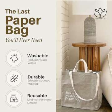 Washable Paper Bag - Eco-Statement Tote Bag for Grocery or Work - Replaces Single-Use Bags - Lightwe...