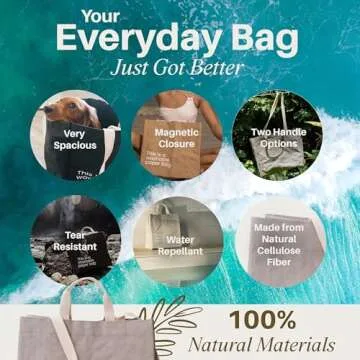 Washable Paper Bag - Eco-Statement Tote Bag for Grocery or Work - Replaces Single-Use Bags - Lightweight & Durable Travel Tote by New Earth, Grey