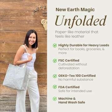 Washable Paper Bag - Eco-Statement Tote Bag for Grocery or Work - Replaces Single-Use Bags - Lightweight & Durable Travel Tote by New Earth, Grey