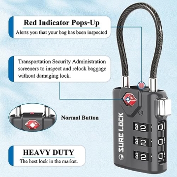 TSA Approved Durable Travel Luggage Locks with Inspection Indicator