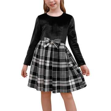 GORLYA Girls Velvet Bowknot Dress with Pockets