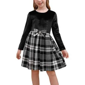 GORLYA Girls Velvet Bowknot Dress with Pockets