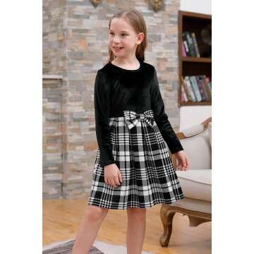 GORLYA Girls Velvet Bowknot Dress with Pockets