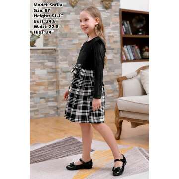 GORLYA Girls Velvet Bowknot Dress with Pockets