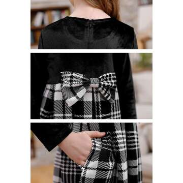GORLYA Girls Velvet Bowknot Dress with Pockets